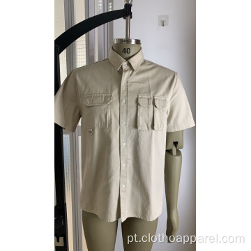 Camisa de manga curta lisa masculina de algodão puro frente e verso